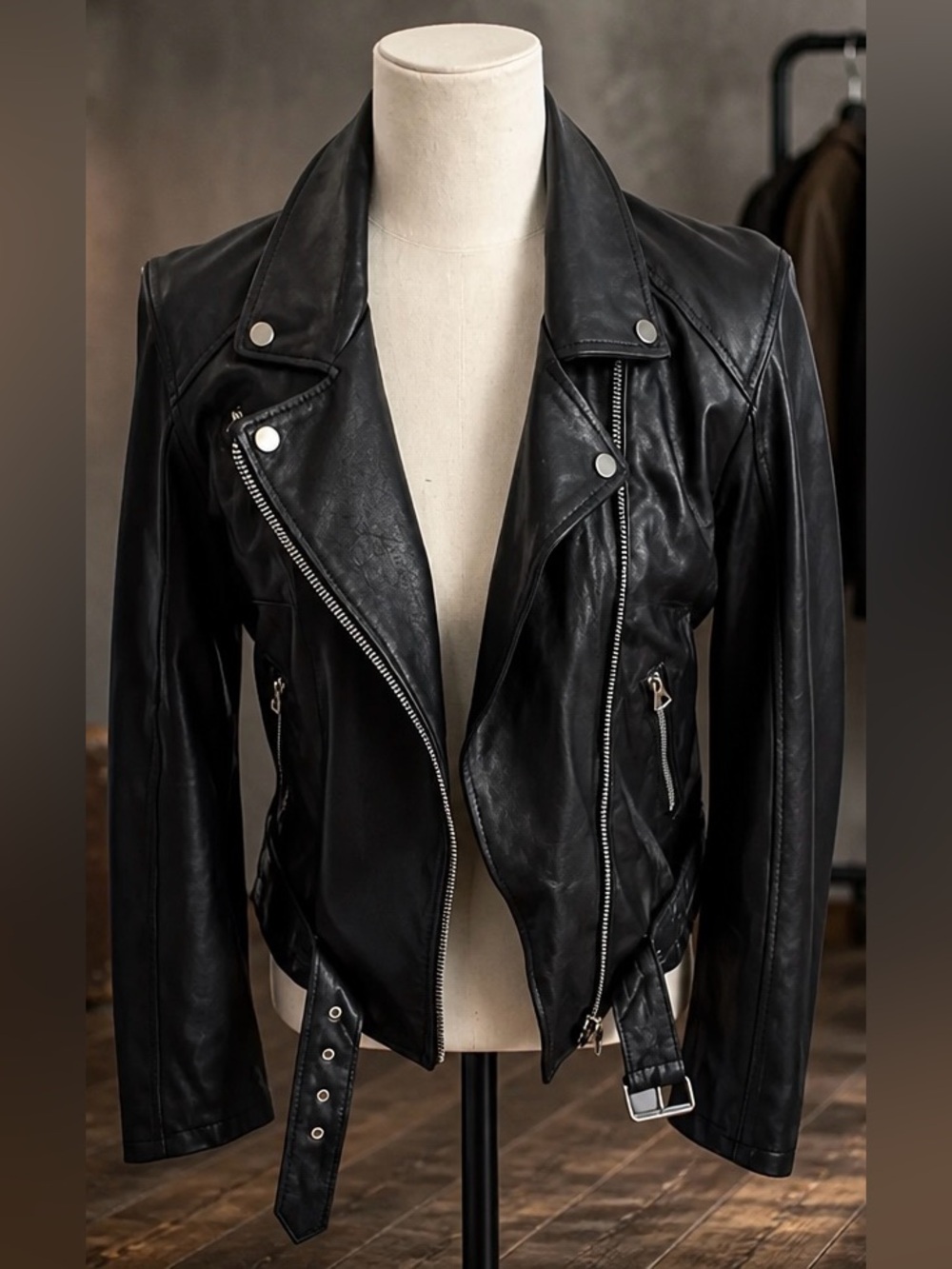 D’Arienzo Black Leather‎ Moto Jacket Red Satin Lining Biker Style